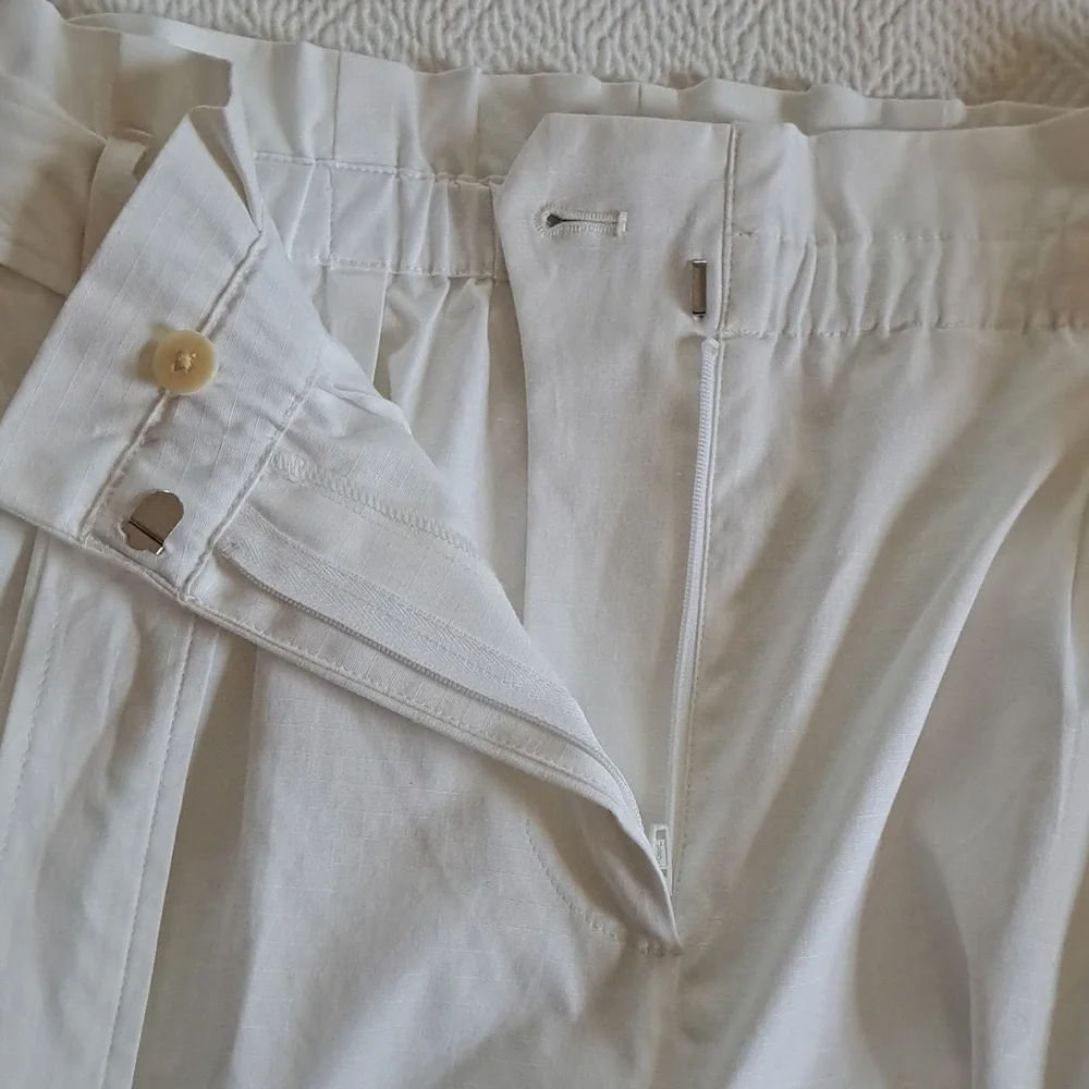 NWT J. Crew Womens Wide Leg White Cropped Chino Pants Elastic Waist Sash‎ S-6
